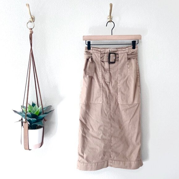 Peserico Khaki Midi Belted Skirt in Size IT 38 - Picture 3 of 10